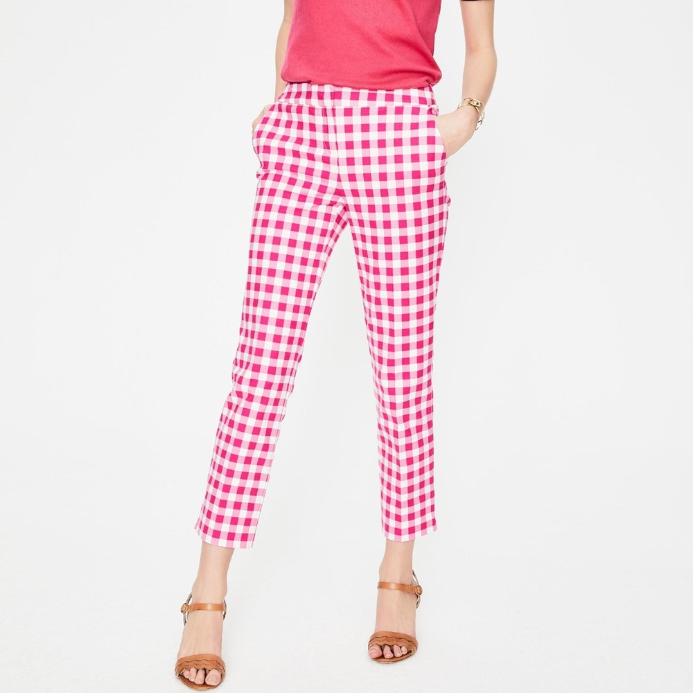 NEW Boden Richmond Bright Pink Gingham Checkered Trouser Mid Rise Ankle Pants 6